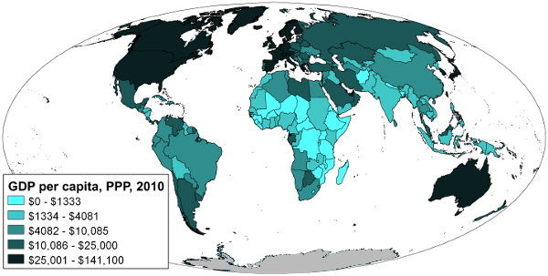 Map of world GDP per capita