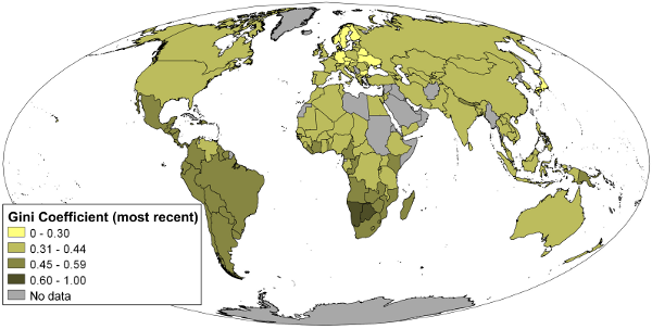 Map of world Gini coefficients