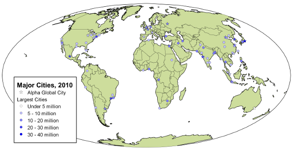 Map of large cities and global cities