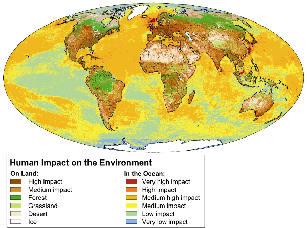 Map of severity of human impacts on the environment