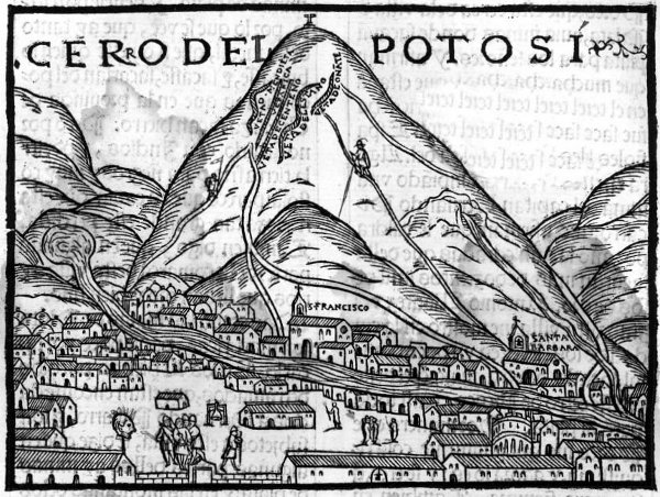 A hand-drawn image shows a mountain with several streams running down it toward a town.