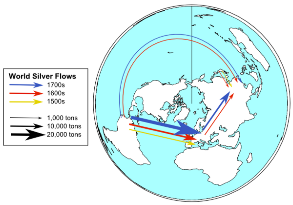 Map of world silver flows