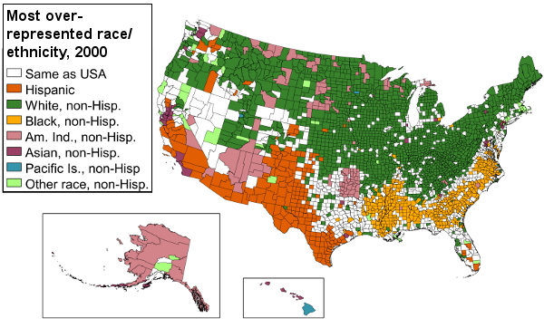 Map of racial/ethnic makeup of United States counties